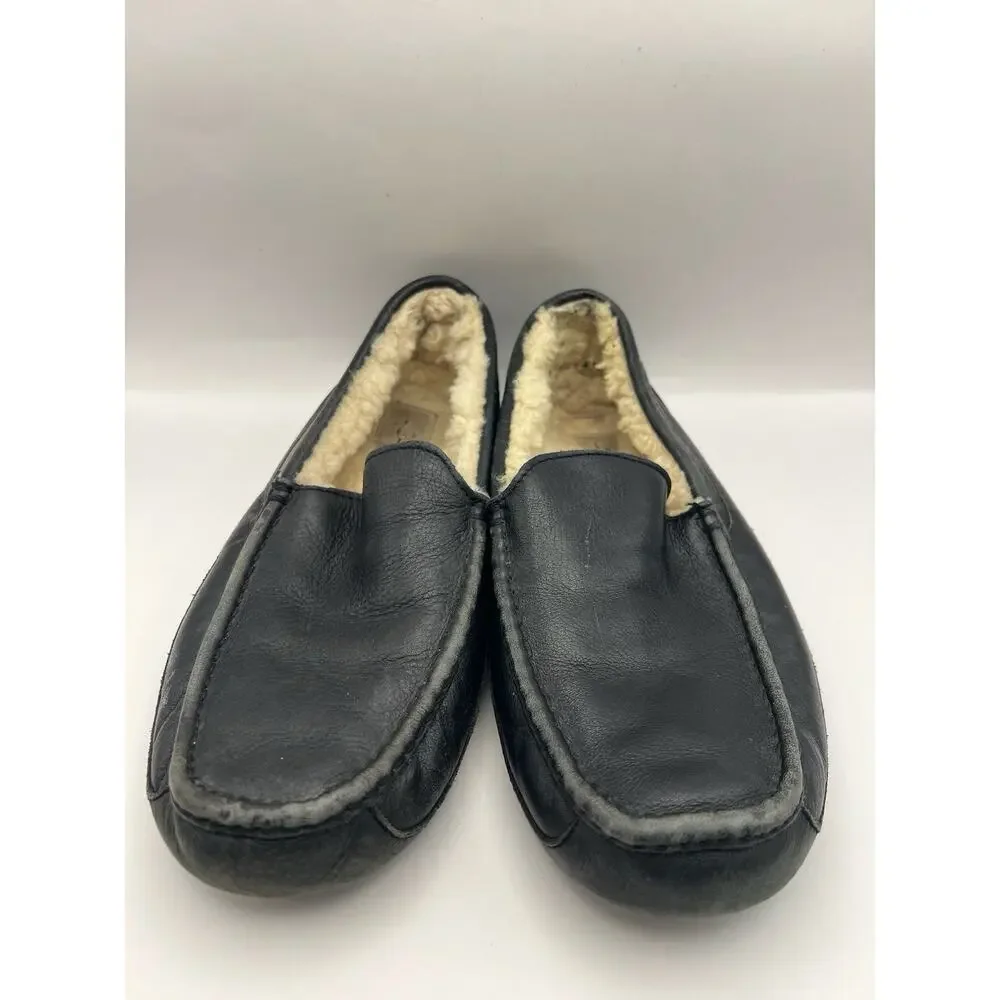 Ugg Ascot Black Leather Slippers Men Size 10